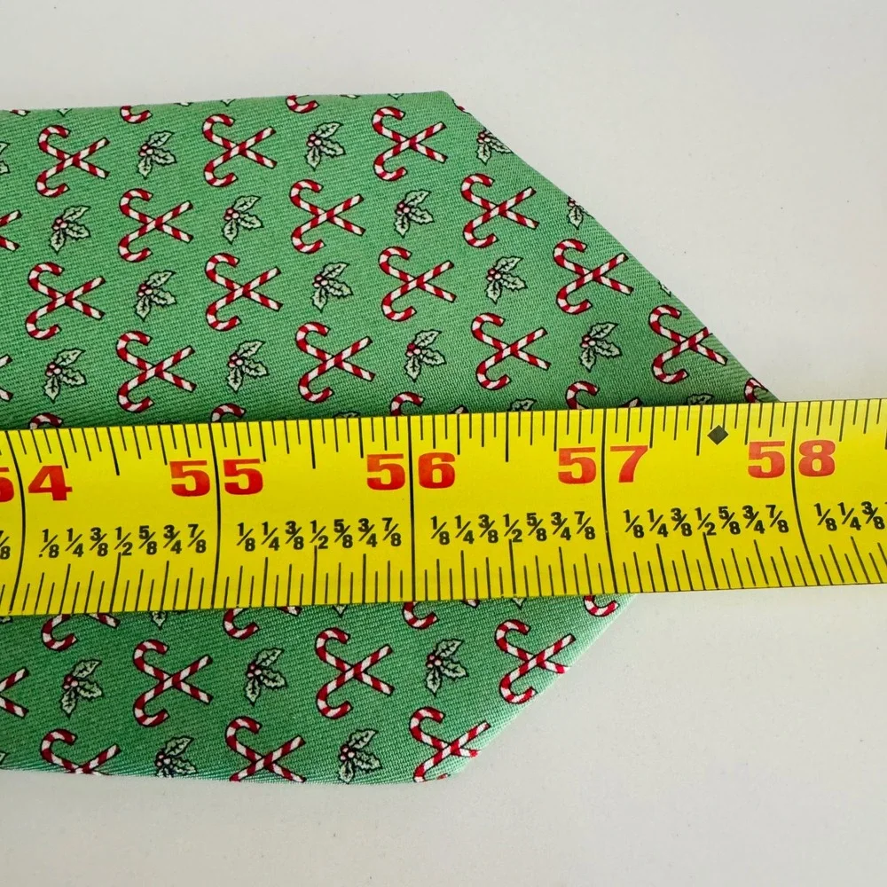 Vineyard Vines Candy Cane Holly Necktie Mens One Size Green Silk Holiday Festive